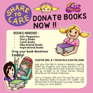 Book drive campaign Surfer Girl & Taman Bacaan Pelangi